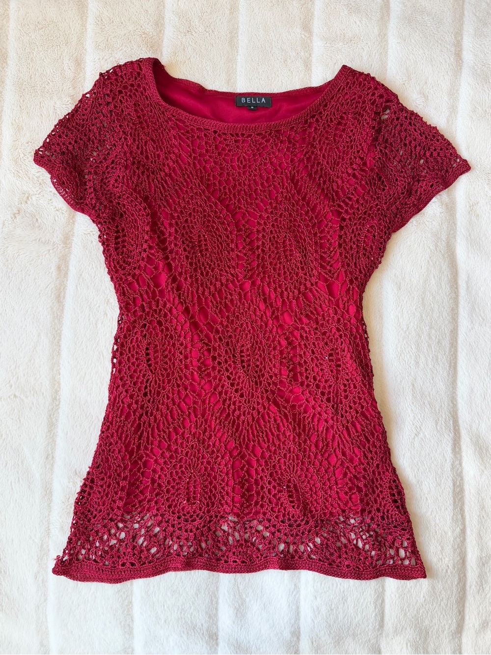 Y2K Vintage Red Crochet Beaded Top Size Small